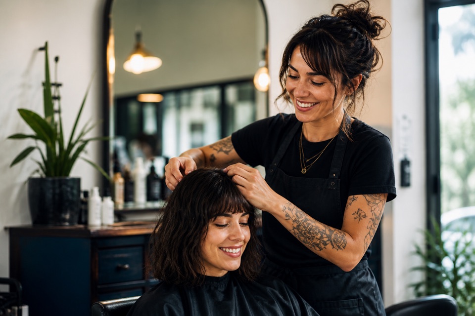 Una profesional atendiendo en su espacio de belleza